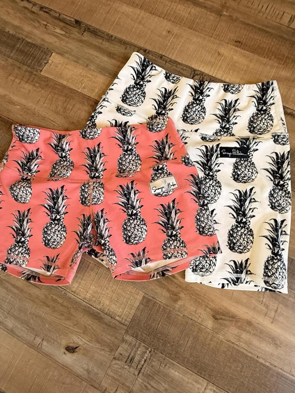 Savage Babe Pineapple Print Shorts S stretch gym workout 2 Pairs